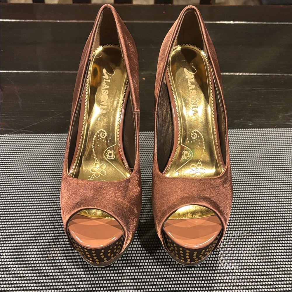 Brown Peep-Toe Heels